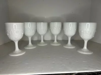 Set Of 6 Vintage Milk Glass Water / Wine Goblets Glasses Embossed • $30