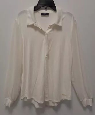 T Tahari Women's Sheer Long Sleeve Henley Ivory Size L Blouse • $19.99