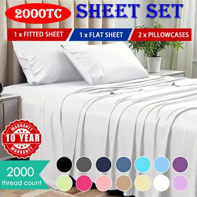 $29.99 • Buy 2000TC Hotel Quality Bed Sheet Set Fitted Flat Pillowcase Double Queen King Soft