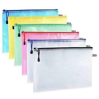 A5 Plastic Zip File Bags Storage Document Folder Protective Wallet  X 6 • £4.89