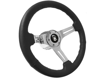 $274.99 • Buy 1974.5-79 VW S6 Black Leather Steering Wheel Chrome Kit, Castle Emblem