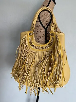 Vieta Yellow Rhinestone Fringe Accent Tall Shoulder Handbag • $50