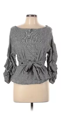 Zara Checkered Wrap Shirt Blouse Top Size Large Grey White  • $25