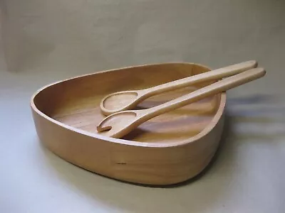 Smart Vintage Wooden Salad Bowl With Servers ~ 3-Sided ~ Beech? • £16.99