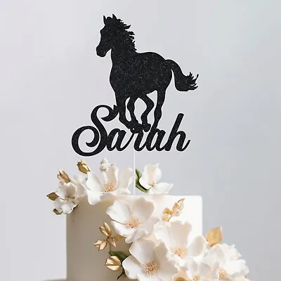 Personalised Horse Birthday Cake Topper- Any Name Decoration-glitter Card Topper • £2.95