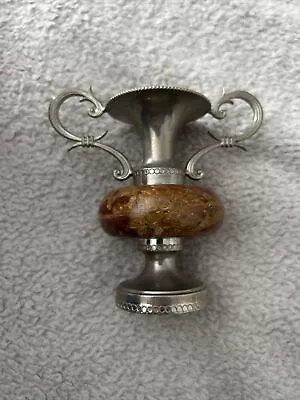 Vintage Miniature Light Onyx And Metal Urn Shaped Incense Vase Collectable  • £4