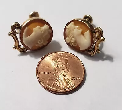 Vintage Van Dell 12 K GF Cameo Carved Shell Round Screw Back Earrings • $24.50