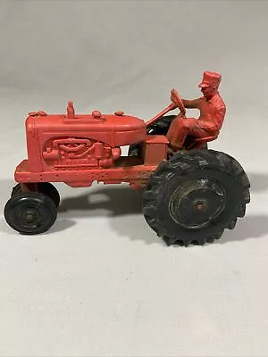 Vintage Auburn Red Rubber Farm Tractor  With Farmer Driver USA 7  • $8.99