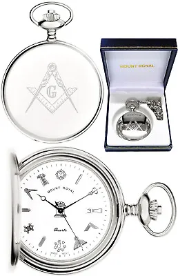 Mount Royal Masonic Hunter Swiss Quartz Pocket Watch CP With Free Engraving (cq) • $124.32