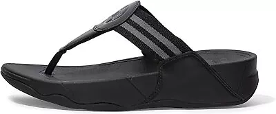 FitFlop Walkstar All Black Slip On Open Toe Strappy Stretchy Flat Slides Sandals • $39.99