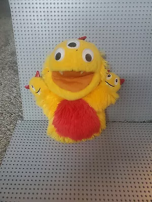 Manhattan Toy 8  Yellow 3 Headed Monster Hand Puppet Plush Stuffed Animal • $15.40