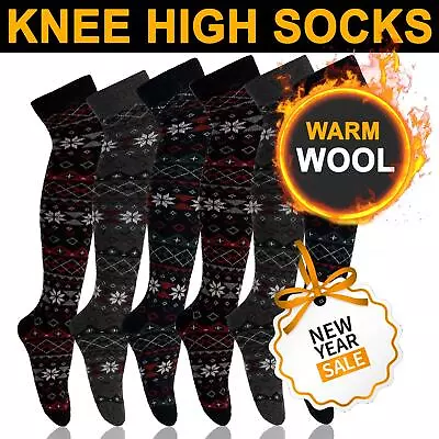 136 Pairs Mens Knee High Wool Socks Thermal Thick Warm Winter Long Length 6-11 • $7.39