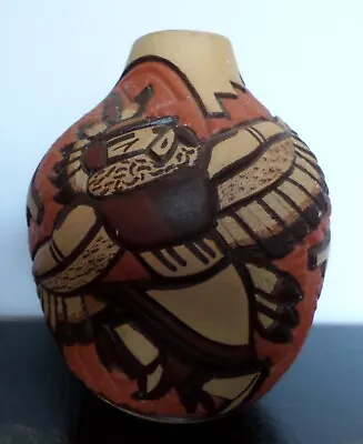 $125 • Buy Carla Nampeyo Hopi Pottery Carving Both Sides Eagle Dancer Thunderbird Seed Pot