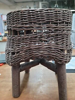 Vintage Mid Century  Four Legged  WICKER STOOL /Plant Stand • $189