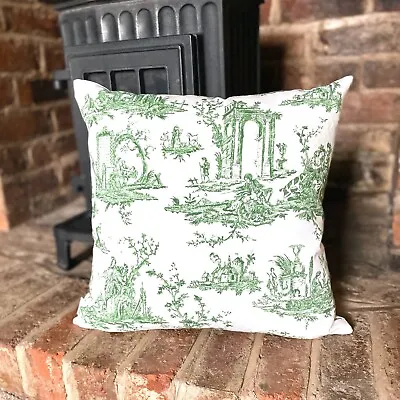 1142. Green Toile De Jouy 100% Cotton Cushion Cover Various Sizes • £10