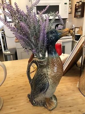 Antique French Duck Pitcher Vase Saint Clement MAJOLICA Decanter Circa 1938 • $64