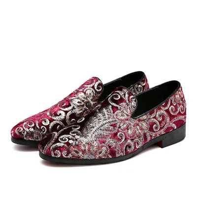 Men Loafers Dress Shoes Slip On Stylish Velvet Embroidered Fashion Casual Korean • £34.55