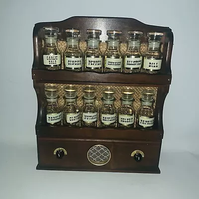 Vintage Wood Wall/Countertop Spice Rack Shelf 2 Tier With Radio 12 Bottles • $40