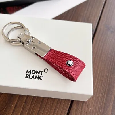 Montblanc Signature Leather Key Ring / Key Fob Stain Stl/onyx Red • $119