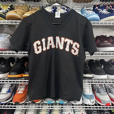 Vintage 90s Youth Majestic San Francisco Giants Black V Neck T Shirt Size L • $22.50