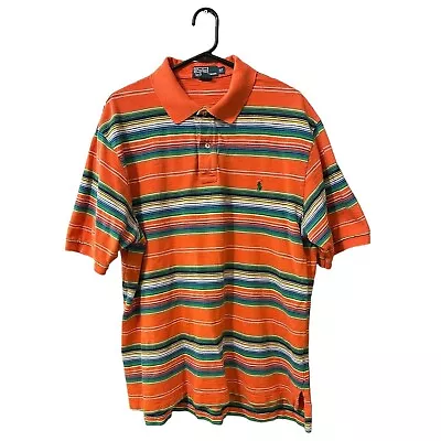 Polo By Ralph Lauren Mens Polo Shirt Size XLT Tall Striped Orange Green Yellow • $28.12