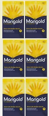 6 X Marigold Yellow Rubber   Extra-Life Kitchen Gloves M 75 1 Pair • £15.95