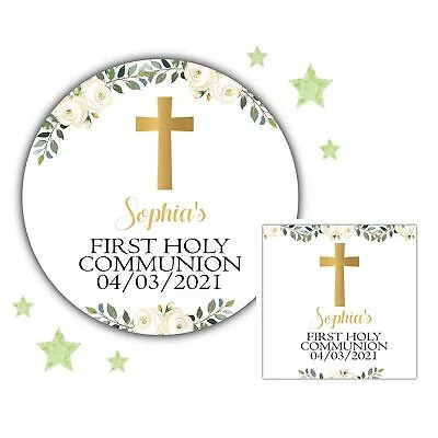 Personalised First Holy Communion Party Stickers For Favours Party Bags Floral • £3.99