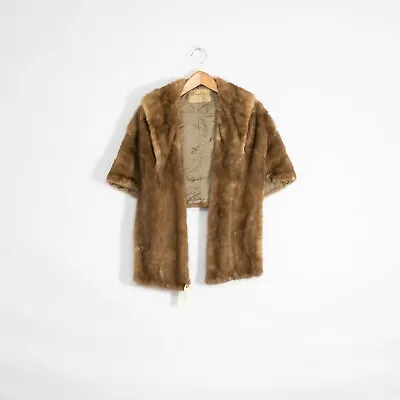 Vintage Womens Mink Fur Stole Shawl - Dark Brown Wrap Shrug Genuine Distressed • $29.99