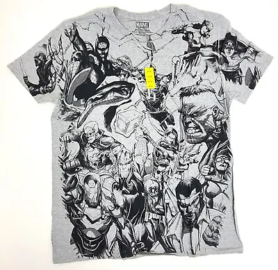 Official Marvel Comics Group Super Hero Graphic Shirt Size Large Gray & Black • $8.99