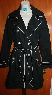 MERONA Ladies Large TRENCH COAT (black/beige W/ Buttons & Belt; Water Repellent) • $25