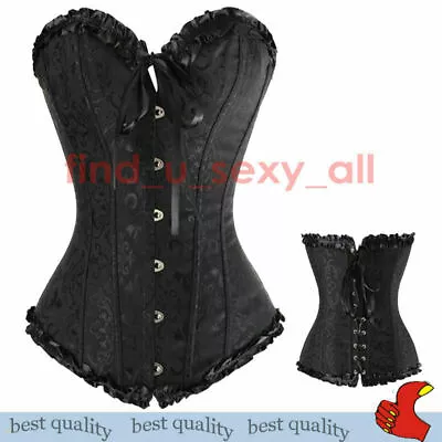 Trim Women Gothic Corset Basque Top Bustier Waist Trainer Steel Boned Plus Black • $13.19