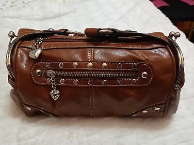 Kathy Van Zeeland Cinnamon Brown Faux Leather Studded Shoulder Handbag Satchel • $24.99