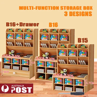 Office Desk Wooden Organizer Brush Storage Container Pen Pencil Holder DIY GIFT • $18.99