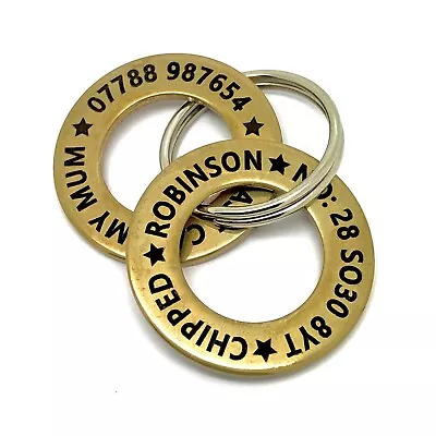 £5.25 • Buy Personalised Pet Dog ID Name Tag Tags Disc Washer - Stainless Steel  And Brass