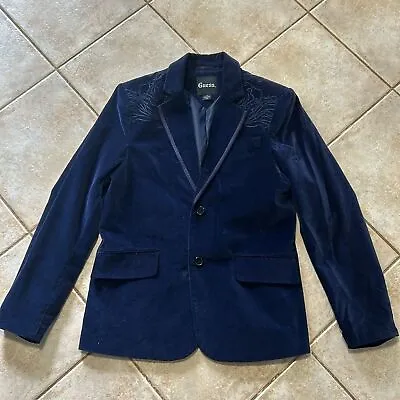 Guess Navy Blue Velveteen Embroidered Smoking Jacket Blazer Men's Size L • $85