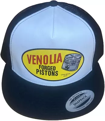 VENOLIA FORGED PISTONS Flat Brim Trucker Hat White/Black Drag Racing Hot Rod • $24.95