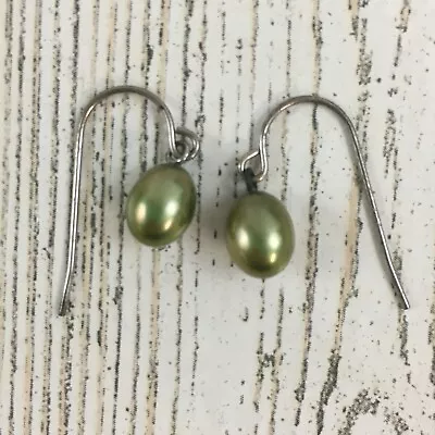 Honora Sterling Silver 925 Green Pearl Hook Dangle Earrings QVC • £24.10
