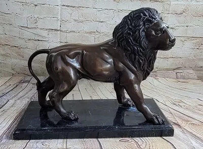 Real Bronze Metal Statue On Marble Base Male Lion Sculpture Art Deco Artwork NR • $189