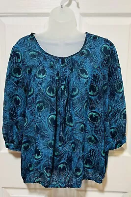 Mossimo Supply Co Women’s Peacock Print Boho Blouse 3/4 Sleeve Size XL • $14