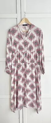 M&S Geometric Print White/grey/red/wine Viscose Long Shirt Dress! Uk10/12 • £22.50