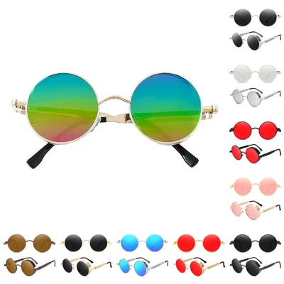 $12.38 • Buy Mens Polarized Steampunk Sunglasses Vintage Retro Hippie Round UV400 Sun Glasses