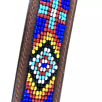 Navajo Beaded Western Leather Belt Rodeo Native American Indigenous Southwestern • $36