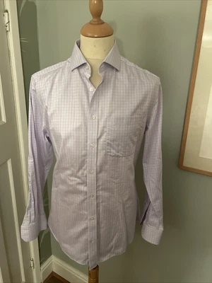 £4.99 • Buy Charles Tyrwhitt Shirt Mens 16” Collar Lilac Check Sgl Cuff 100% Cotton Slim Fit