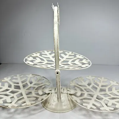 Vintage 3 Tier Folding Metal Serving Tray Snowflake Shabby Clamshell Used • $17.99