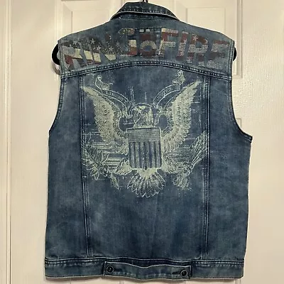 Ring Of Fire Downtown Los Angeles Denim Vest Mens Size Large • $40