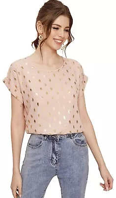 Women's XL Short Sleeve Polka Dots Office Blouse Top Pink • $30