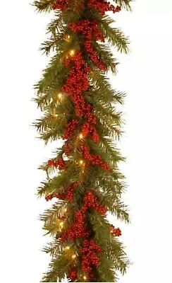 National Tree Company 9 Ft Pre-Lit Artificial Christmas Garland W Berry Clusters • $59
