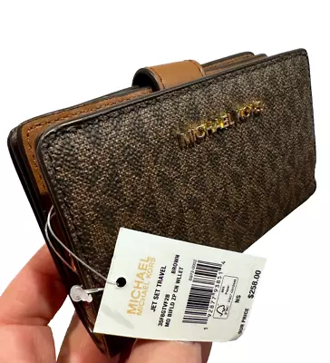 Michael Kors Jet Set Travel Medium Bifold Zip Coin Credit Card Wallet MK Brown • $65.95