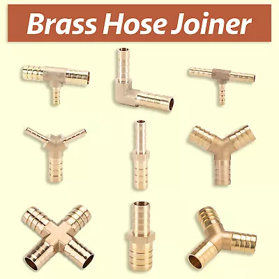 Brass T / Y / L Piece 4 WAY Joiner Fuel Hose Joiner Tee Connector Air Water Gas • £2.15