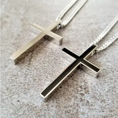 SILVER Or BLACK CROSS CRUCIFIX CHRISTIAN Pendant 925 Sterling 22  Necklace Men • $13.99